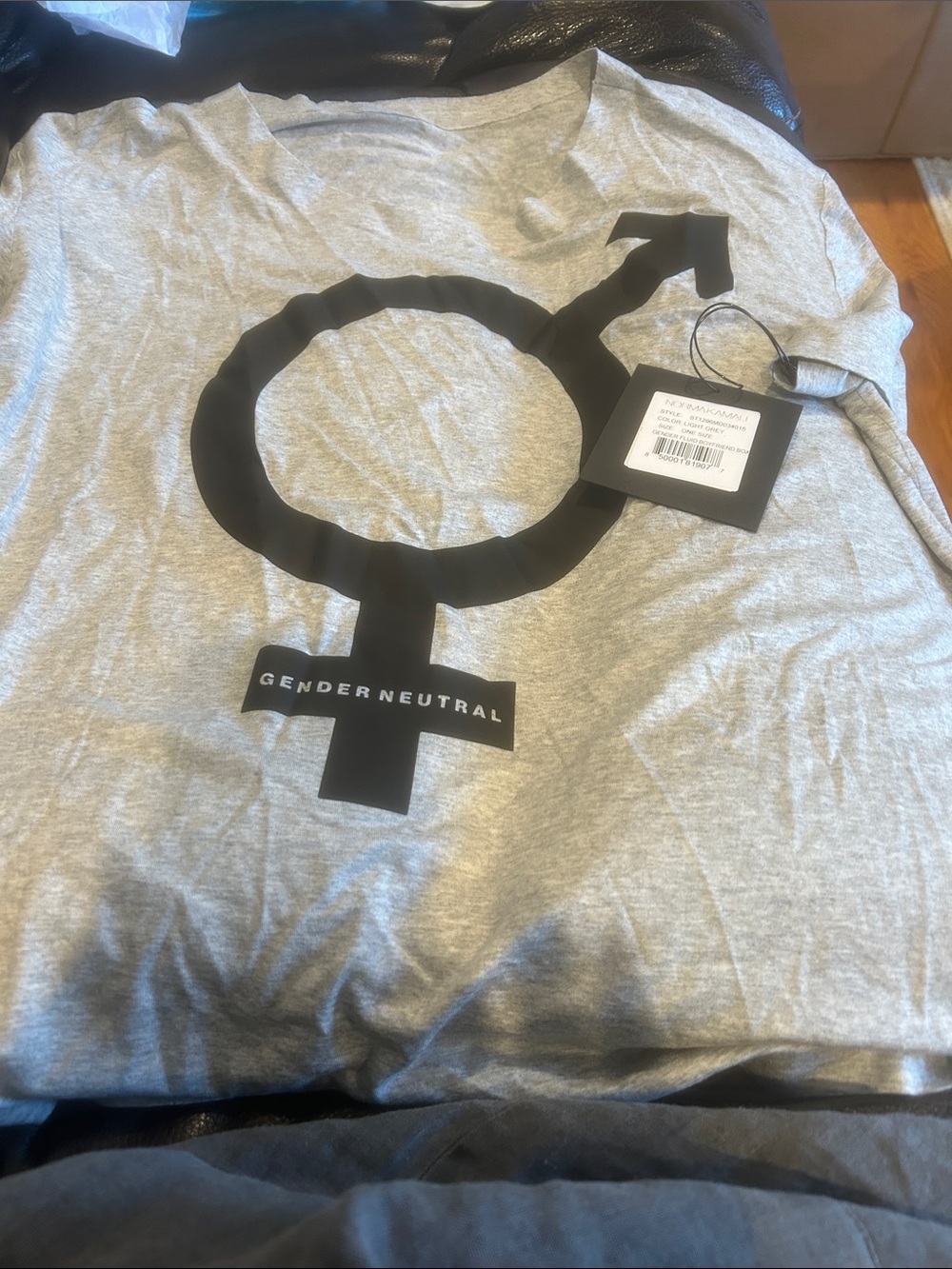 Norma Kamali Light Gray Gender Neutral Graphic Tee with Black Print